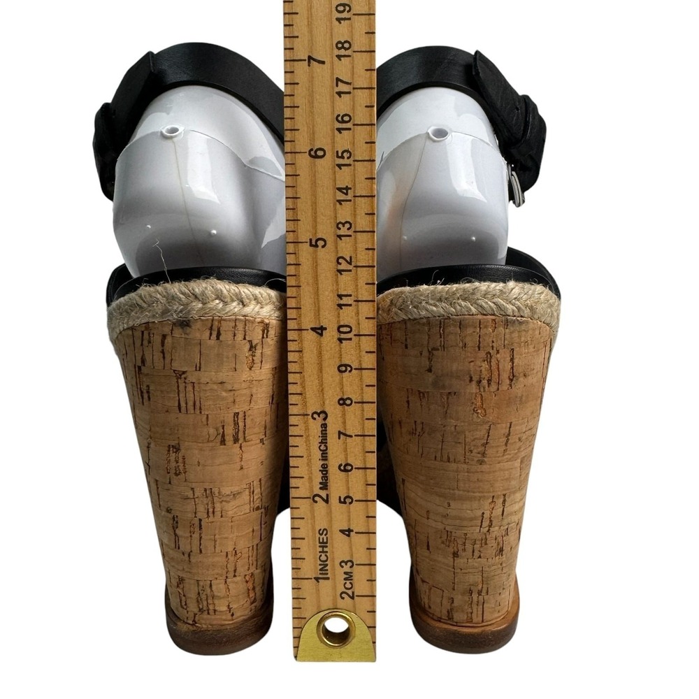 Sigerson Morrison Women's Black Leather Cork Wedge Espadrille T Strap Sandals 9 - Picture 8 of 8